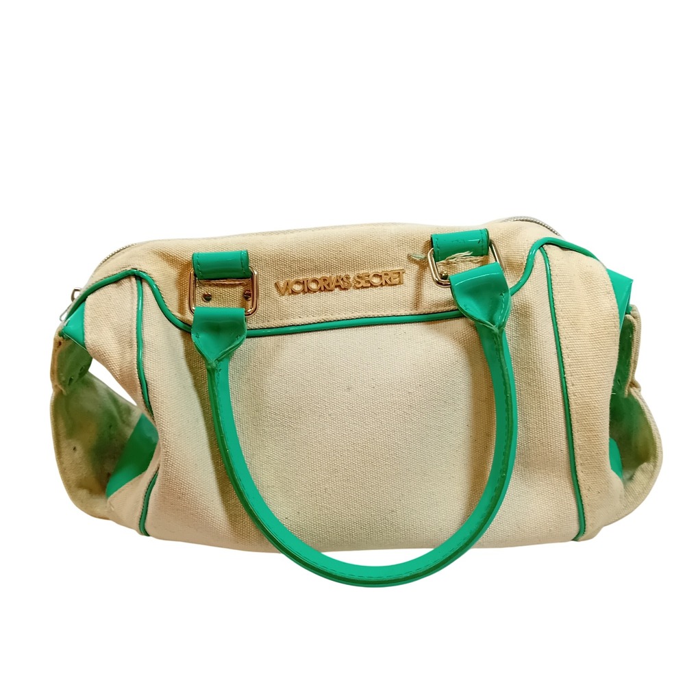 Y2K Victoria's Secret Satchel Bag Cream Green Canvas Minimalist Clean Girl READ